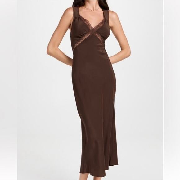 Reformation Provence Silk Midi Dress ES In Cafe Brown 2X NWT - Picture 2 of 10
